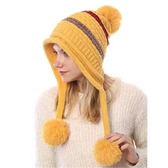 Women's Winter Peruvian Cover Ears Beanie Hat Ear Flaps Sherpa Snow Hat